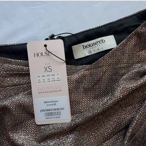 House of CB Shaker bronze mini skirt BNWT XS - Picture 3 of 5